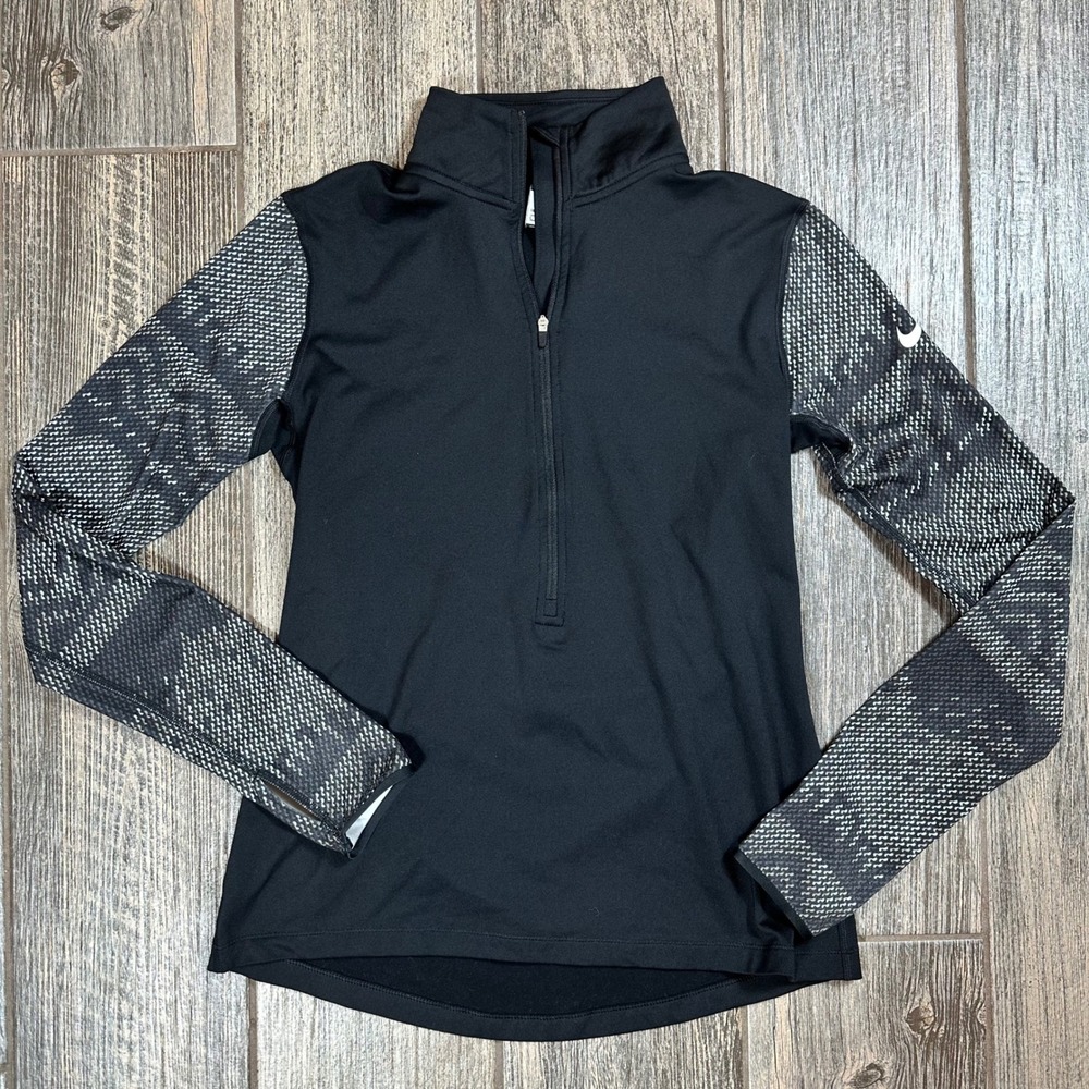 Nike Pro Dri-FIT‎ Half Zip Pullover Black Long Sleeve Top Womens L